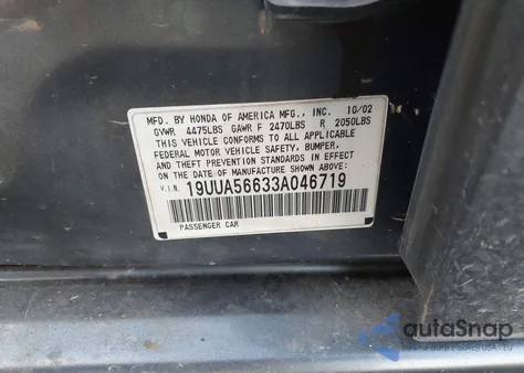 2003 Acura Tl 3.2 z USA, uszkodzony, nr VIN 19UUA56633A046719